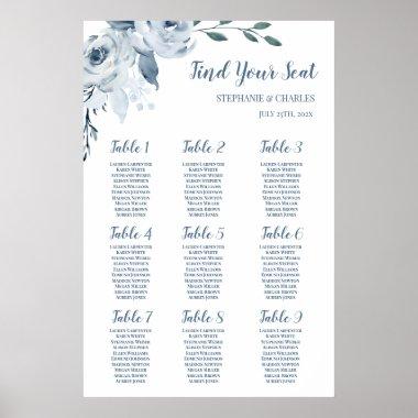 Dusty Blue Floral Wedding Seating Chart