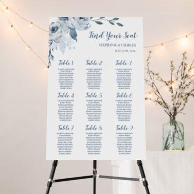 Dusty Blue Floral Wedding Seating Chart Foam Board