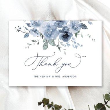 Dusty Blue Floral Wedding Thank You