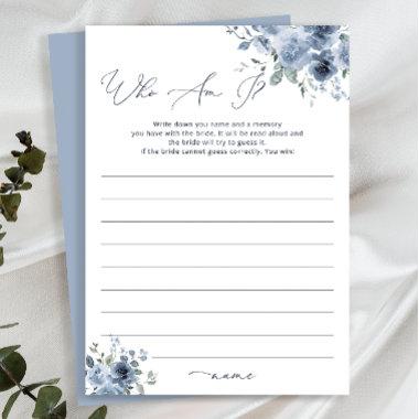 Dusty Blue Floral Who Am I Bridal Shower Game Invitations
