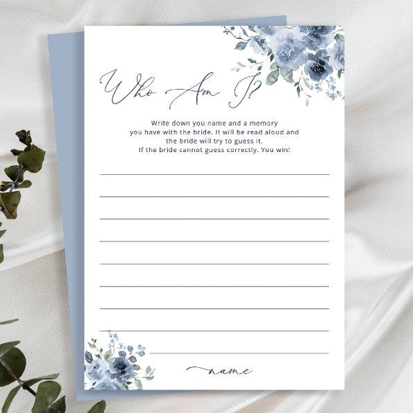 Dusty Blue Floral Who Am I Bridal Shower Game Invitations