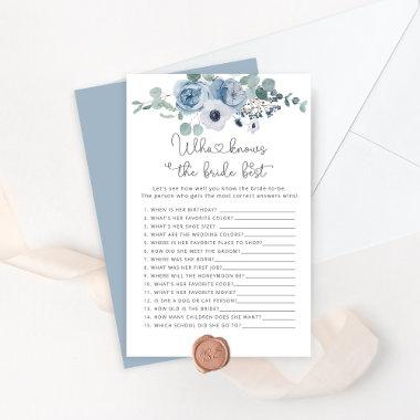 Dusty blue floral Who knows the bride best game