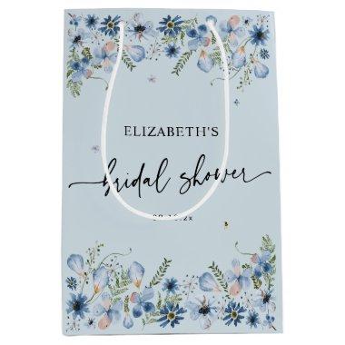 Dusty Blue Florals Bridal Shower Medium Gift Bag