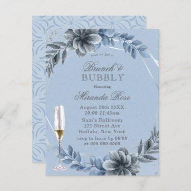 Dusty Blue Florals Brunch & Bubbly Invite