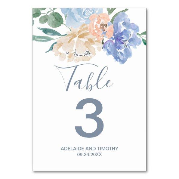 Dusty Blue Florals Table Number