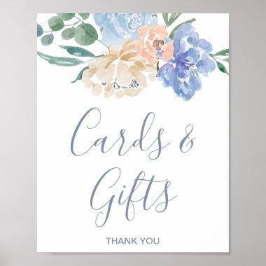 Dusty Blue Florals Wedding Invitations and Gifts Sign