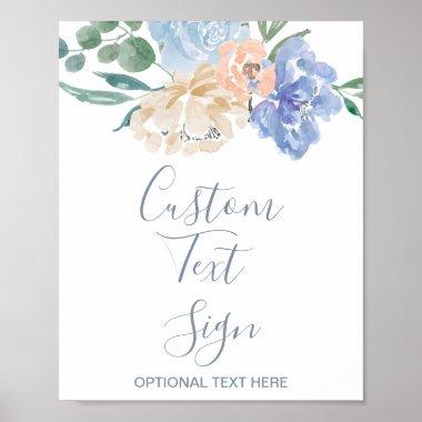 Dusty Blue Florals Wedding Custom Text Sign