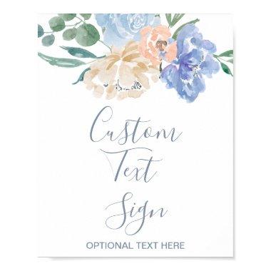 Dusty Blue Florals Wedding Custom Text Sign