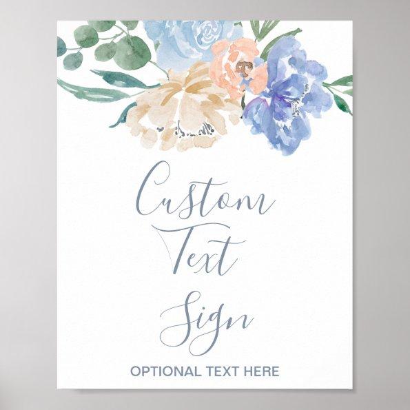 Dusty Blue Florals Wedding Custom Text Sign
