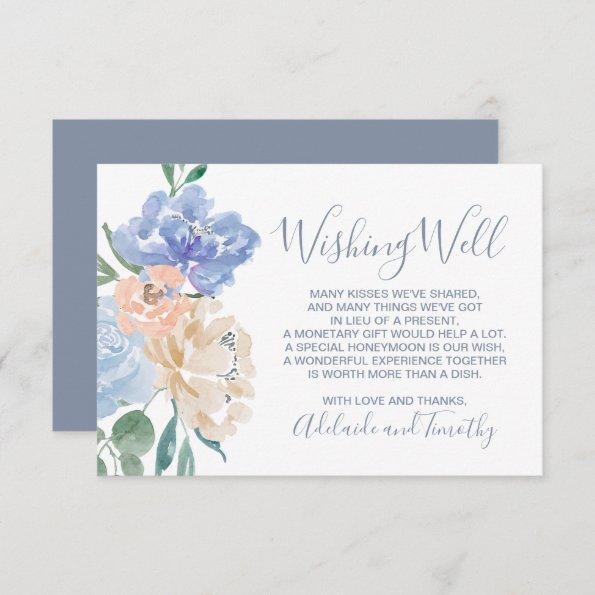 Dusty Blue Florals Wedding Wishing Well Enclosure Invitations