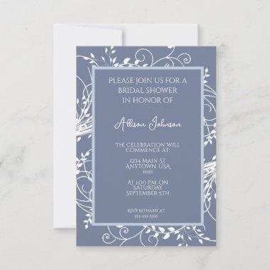 Dusty Blue Flourish Bridal Shower Invitations
