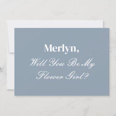 Dusty Blue Flower Girl Proposal Wedding Minimal Invitations