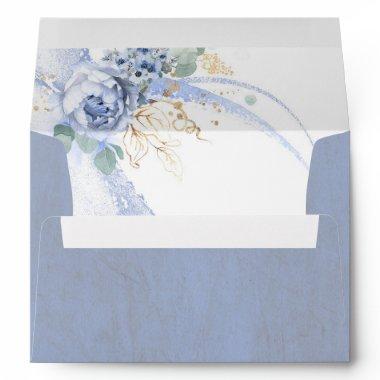 Dusty Blue Flowers and Gold Greenery Elegant Envelope