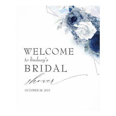 Dusty Blue Flowers Bridal / Baby Shower Welcome Poster