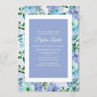 Dusty Blue Flowers Bridal Shower Invitations