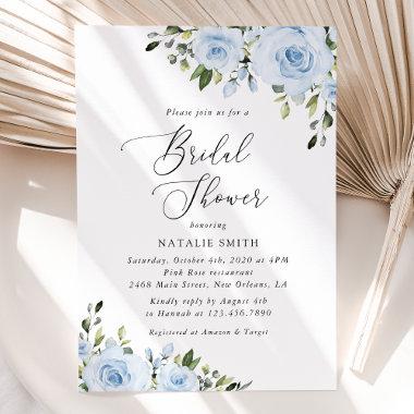 Dusty Blue Flowers, Greenery, Boho, Bridal Shower Invitations