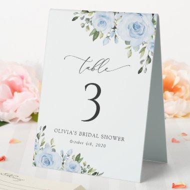 Dusty Blue Flowers, Greenery, Boho, Table Numbers Table Tent Sign