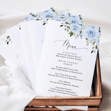 Dusty Blue Flowers, Greenery,  Menu