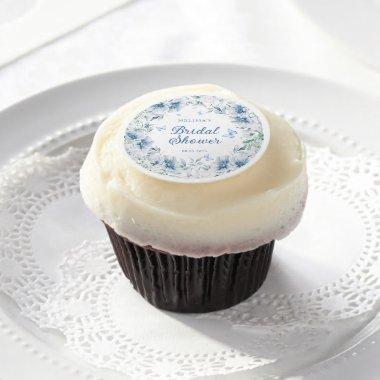Dusty Blue Garden Floral Bridal Shower Edible Frosting Rounds