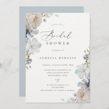 Dusty Blue Garden Floral Bridal Shower Invitations