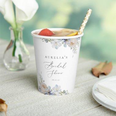 Dusty Blue Garden Floral  Paper Cups