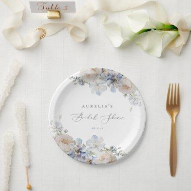 Dusty Blue Garden Floral  Paper Plates