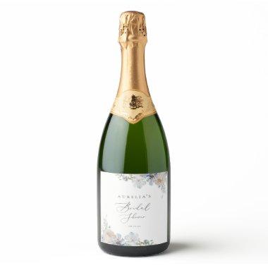 Dusty Blue Garden Floral Bridal Shower Sparkling Wine Label