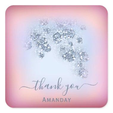 Dusty Blue Glitter Burgundy Thank Sweet 16th Square Sticker