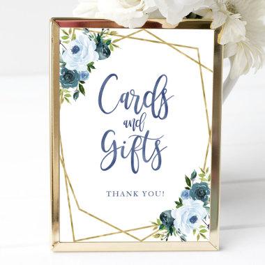 Dusty Blue Gold Floral Invitations And Gifts Sign