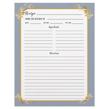 Dusty Blue Gold Foliage Recipe Binder Page