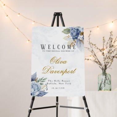 Dusty Blue Gold Peony Chic Bridal Shower Welcome Foam Board