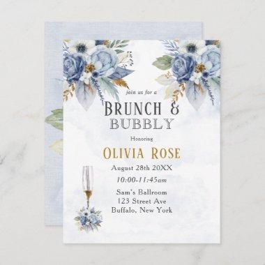 Dusty Blue Gold Peony Chic Brunch & Bubbly Invitat Invitations