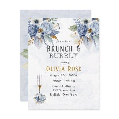 Dusty Blue Gold Peony Chic Brunch & Bubbly Invitat