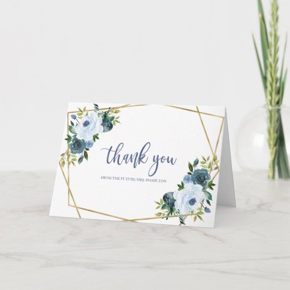Dusty Blue Gold Watercolor Bridal Shower Thank You Invitations