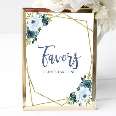 Dusty Blue Gold Watercolor Floral Favors Sign