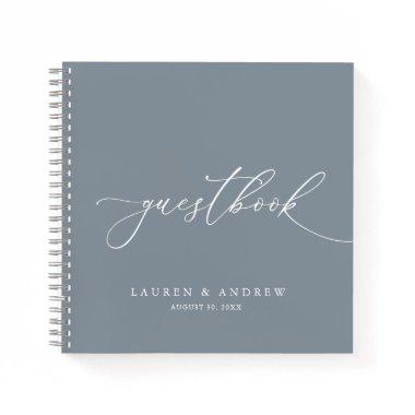 Dusty Blue Gray Minimalist Wedding Guestbook Notebook