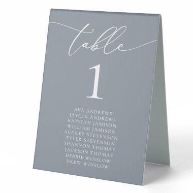 Dusty Blue Gray Minimalist Wedding Table Number Table Tent Sign