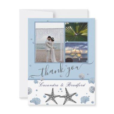 Dusty Blue Gray Starfish Shells 3 photo collage Thank You