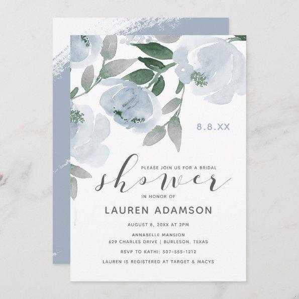 Dusty Blue & Gray Watercolor Bridal Shower Invitations