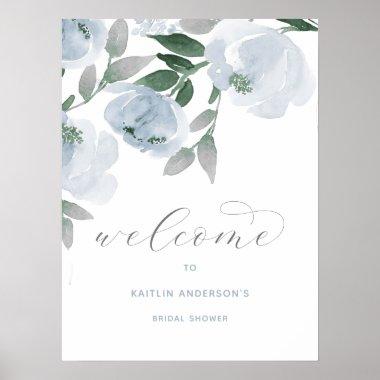 Dusty Blue & Gray Watercolor Bridal Shower Welcome Poster
