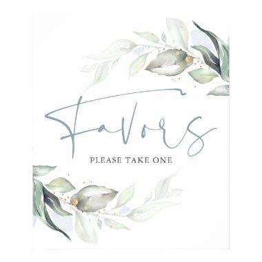 Dusty Blue Greenery and Gold Leaves Favors Sign