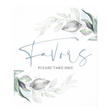 Dusty Blue Greenery and Silver Leaves Favors Sign