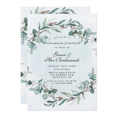 Dusty Blue Greenery Bridesmaids Luncheon Invites