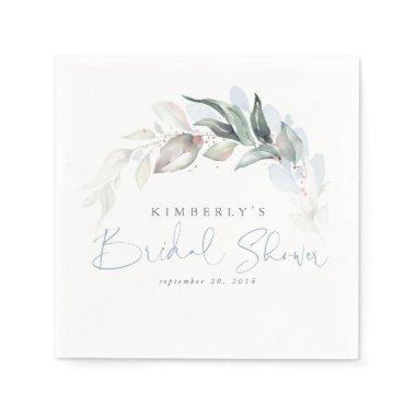 Dusty Blue Greenery Leaves Elegant  Napkins