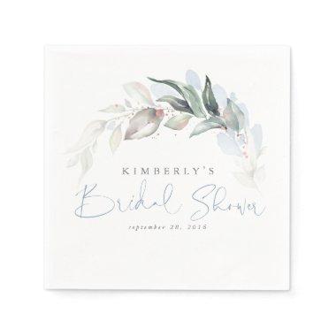 Dusty Blue Greenery Leaves Elegant Bridal Shower Napkins