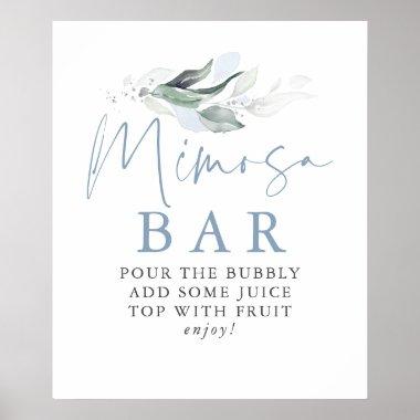 Dusty Blue Greenery Silver Leaves Mimosa Bar Sign