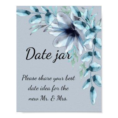 Dusty blue grey floral date jar  Poster