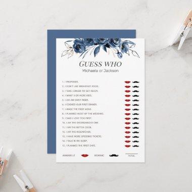 Dusty blue Guess Who Floral Bridal Shower Game Invitations