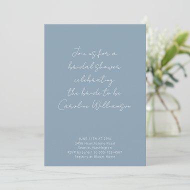 Dusty Blue Handwriting Script Custom Bridal Shower Invitations