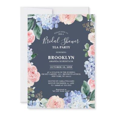 Dusty blue hydrangeas Bridal Shower Tea Party Invi Invitations